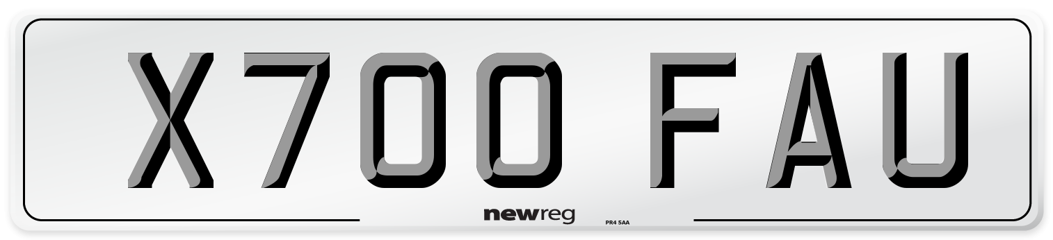X700 FAU Number Plate from New Reg